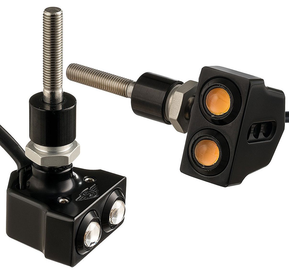 Motorcycle micro lights Dual Snake eye mirror mount turn Signals Chrome Custom Harley